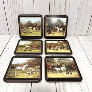 Pimpernel Vintage Coasters Set of 6 Tally Ho Equestrian Horses Fox Hunt